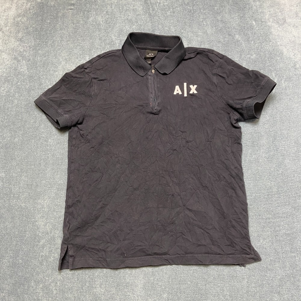 Armani Exchange Polo Shirt Mens Medium Black Quarter Zip Golf Tennis Performance